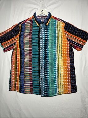 Vatpove Men's Hawaiian Button Up Island Casual Vacation Colorful mix Size Large